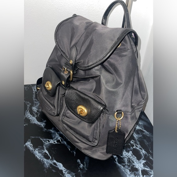 COACH Cargo Backpack Vintage Rose Print Interior Nylon & Leather Black AUTHENTIC - Picture 8 of 16